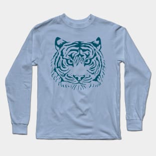 TIGER'S EYE Staring Wild Big Cat Tiger Head in Dark Blue - UnBlink Studio by Jackie Tahara Long Sleeve T-Shirt